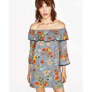 Zara Ruffle Off the Shoulder Gingham Dress